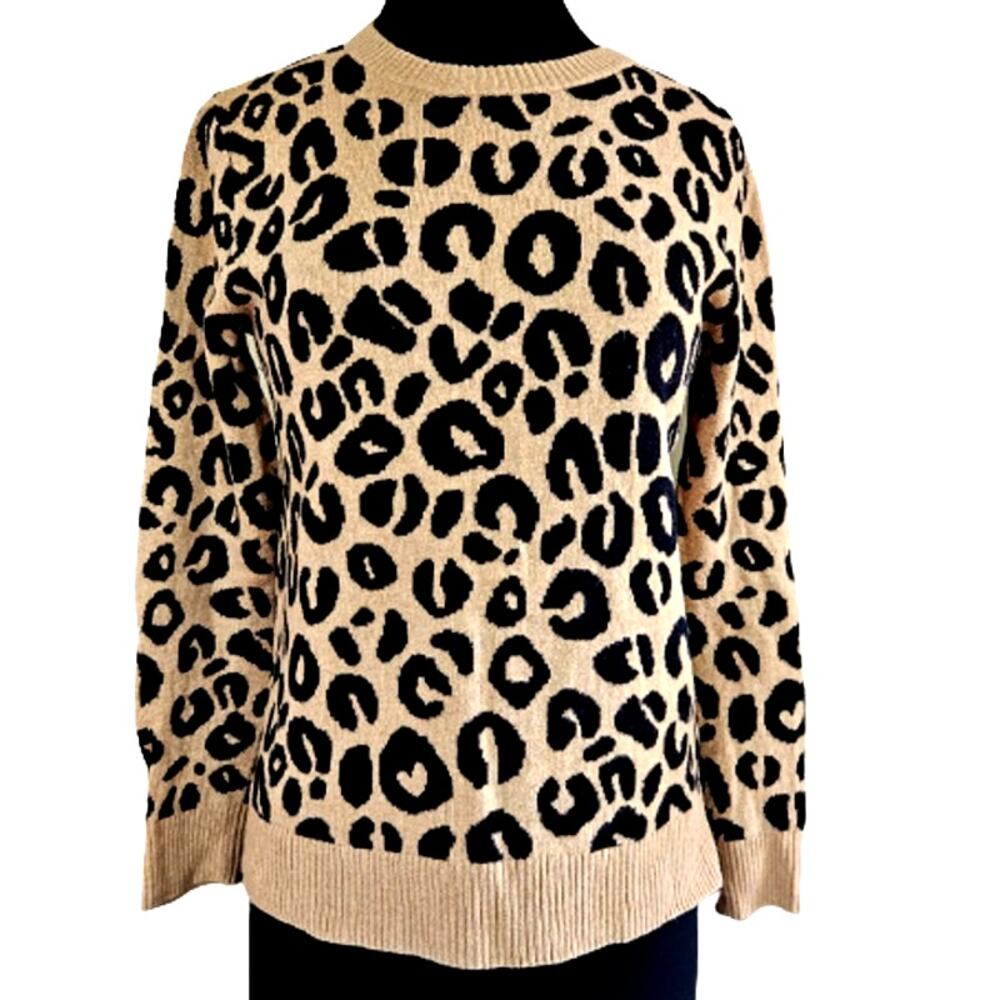Tan and Black Animal Print Sweater Size Medium